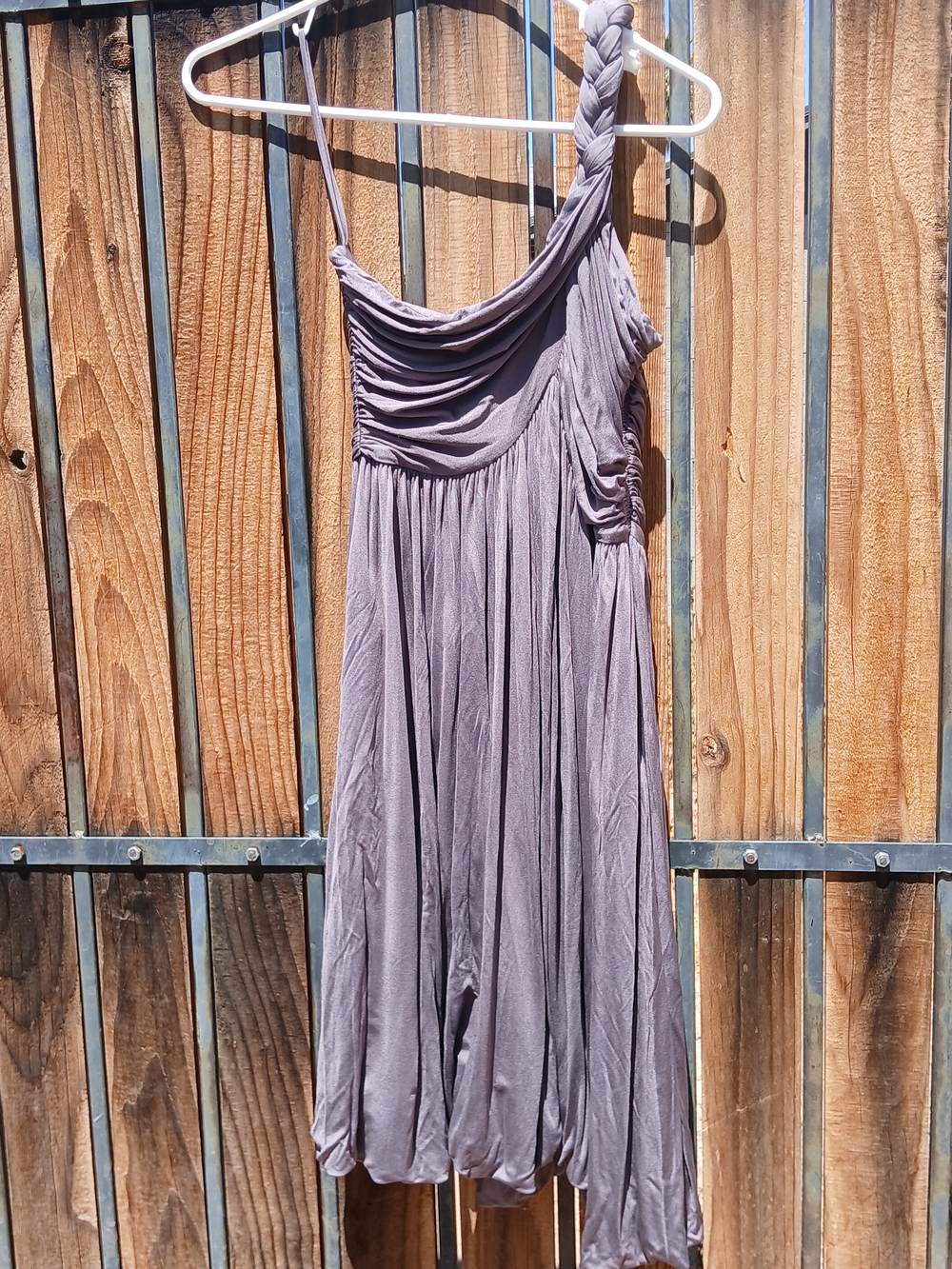 Derek Lam Taupe One-Shoulder Draped Midi Dress